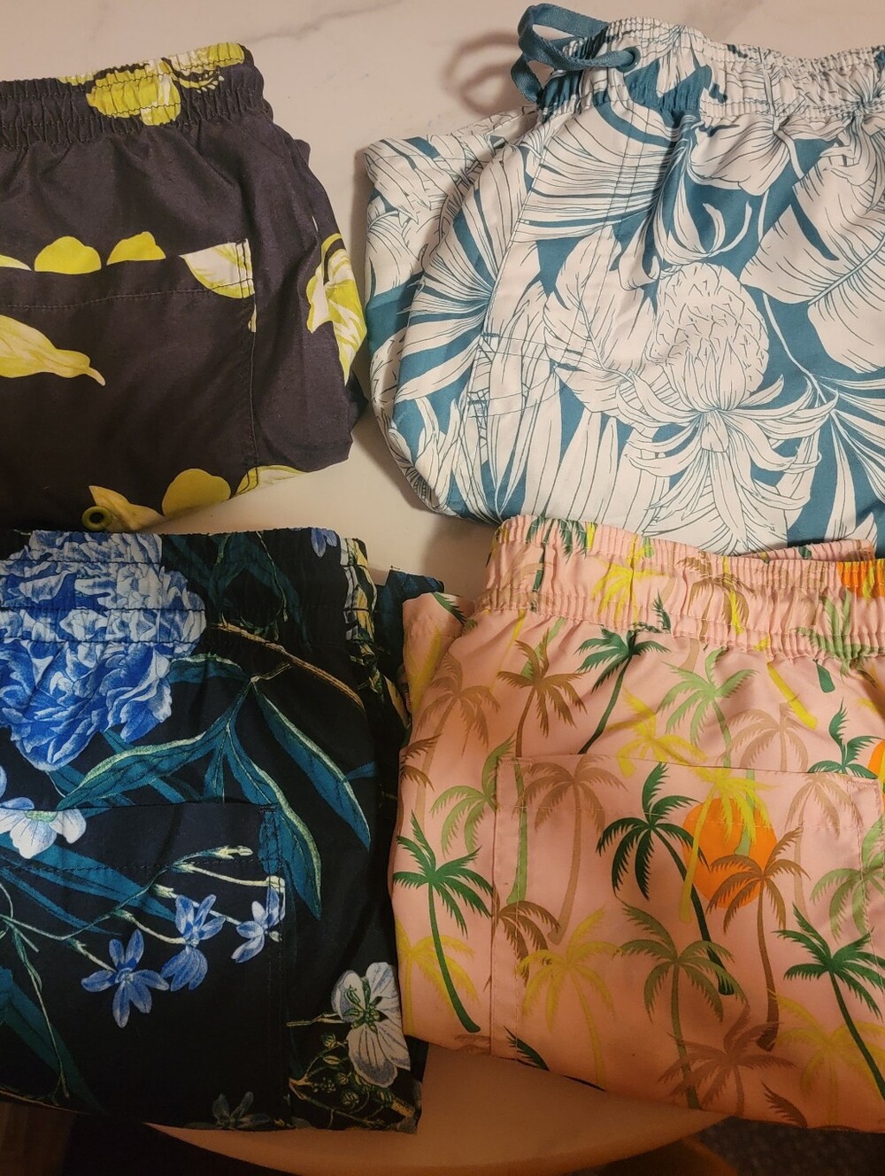 4 Pairs kids Print Elastic-Waist Bottoms - Pink, Blue, Black, Navy Swim Trunks